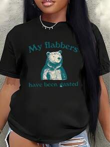 Camiseta de manga corta, ligera y duradera, diseñada con un divertido estampado de oso, es perfecta para relajarse en casa, en el comedor o en el salón, y está diseñada para el uso diario, ofreciendo comodidad y durabilidad. - Negro - Ver 1