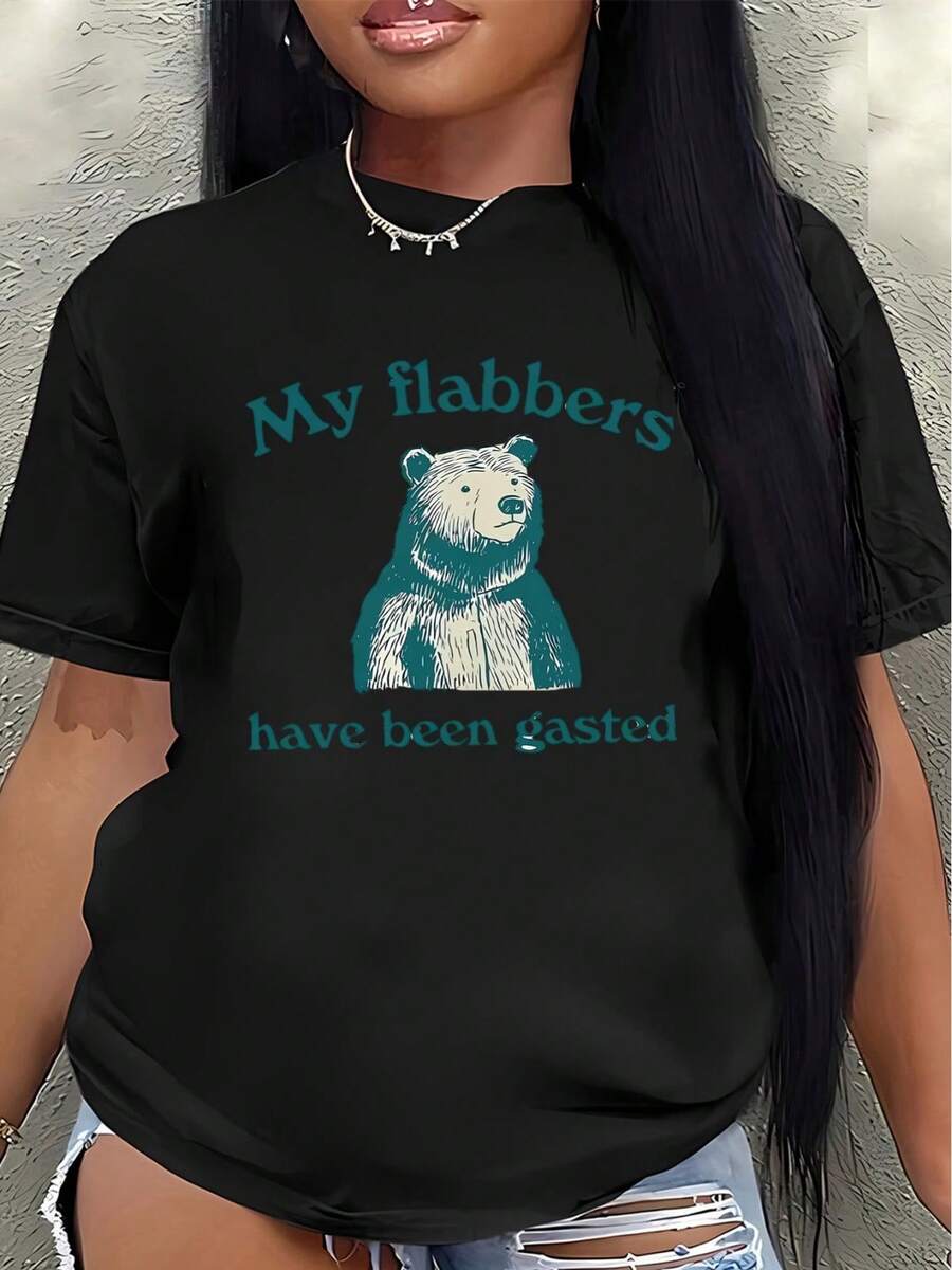 Camiseta de manga corta, ligera y duradera, diseñada con un divertido estampado de oso, es perfecta para relajarse en casa, en el comedor o en el salón, y está diseñada para el uso diario, ofreciendo comodidad y durabilidad. - Negro - Ver 1