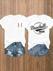 Nueva llegada 2026: Camiseta de mujer 100% algodón con estampado "Baseball Mom", suave y transpirable, de cuello redondo, para otoño e invierno, estilo Y2K Millennium, moda urbana, que absorbe la humedad, ropa casual, adecuada para celebraciones y fiestas, atuendo festivo. Camiseta de Mujer de Uso Diario, 100% Algodón, Tejido Suave y Transpirable, con Estampado Gráfico - Blanco 1 - Ver 7