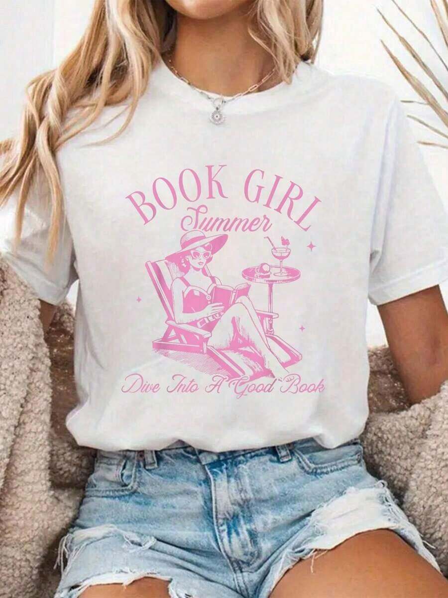 Camiseta Casual 100% Algodón para Mujer, Estilo Retro, para Amantes de los Libros, Verano, Playa, Vacaciones - Blanco - Ver 1