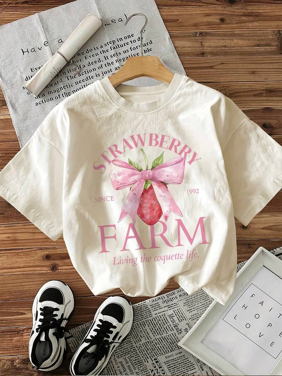 Camiseta de manga corta con cuello redondo, estilo acuarela, con estampado de la marca STRAWBERRY SINCE 1992 FARM, blusas para mujer. - Albaricoque - Ver 1
