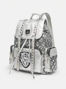 Fashion Large Capacity Multi-Compartment Women Backpack New Style All-Match PU Hot Diamond Backpack One-Shoulder Computer Bag - Silver - View 7