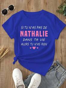 Camisetas con Estampados Gráficos: Nathalie, un atractivo nombre francés, camiseta de moda de manga corta para mujer 100% algodón.-Vintage Street Style Unisexoose Cotton Short Sleeve Crew Neck T-Shirt - Azul - Ver 6