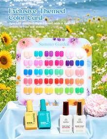 Beetles 30 Colors 10ml HEMA Free Gel Polish Set, Summer Garden Neon Bright Blue Purple, Base Top Coat With Swatch Card, UV LED Lamp Manicure Gift For Women - 30 Colors 10ml Summer Garden - 查看 4