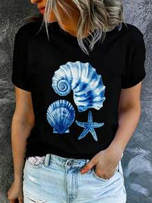¡Oferta por tiempo limitado, unidades limitadas,  relámpago! Camisas casuales para mujer, camisetas de poliéster para mujer, camisas elegantes.Camisetas de verano de manga corta con estampado para mujer, a la moda y casuales, lavables a máquina, ajuste cómodo, estampado plano 2D, plano 2D - Negro - Ver 8