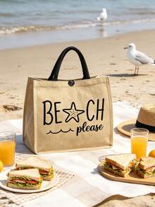 「Beach Please」帆布托特包與拉鍊收納袋套組，星星與波浪圖案帆布海灘包附拉鍊收納袋，女款可重複使用大容量海灘包，可裝毛巾、防曬乳與日常用品，小收納袋可裝化妝品與貴重物品 - 彩色 - 查看 9