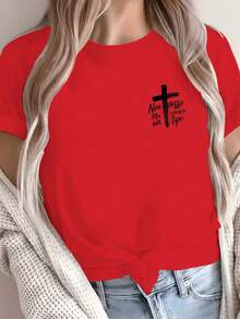 pieAndVersatileDesign Camiseta de Mujer con Frase Italiana - Camiseta blanca pura con una cruz negra y la frase italiana "Non Ta Mai Nessuno Dal Cielo" (Nadie en el cielo permanece en silencio) - Manga corta, cuello redondo, ropa casual cristiana, camiseta de oración, camiseta de verano, negra, camiseta de mujer, blusas y camisas de mujer, camiseta de algodón holgada estampada. - Rojo - Ver 7