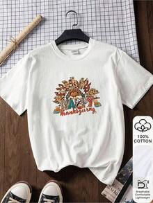 1 Piece Of Minimalist Graphic T-Shirt For Women, Ideal For Camping, With Pine And Other Plant Print, Soft And Stretchy Fabric, Round Neck, Casual Top, Camping Clothes, Nature Inspired Design, Comfortable Fit, Everyday Wear, 180g 100% Cotton. - 白色 1 - 查看 2