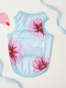 LUCKIE LABO 1 pieza Chaleco de verano transpirable con estampado floral hawaiano para gatos y perros, apto para uso en interiores y exteriores - Celeste - Ver 8