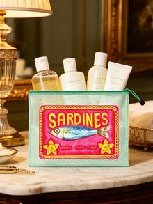 Bolsa de playa de malla impermeable multicolor de moda con estampado colorido "SARDINGS", estampado de patrón de sardinas, bolsa de maquillaje transparente de gran capacidad, bolsa de maquillaje con cremallera de nailon, ligera, puede almacenar protector solar, aperitivos, bikini y artículos esenciales de playa. Almacenamiento de primavera/verano, duradera, perfecta para nadar, regalo de vuelta al colegio - Multicolor - Ver 6