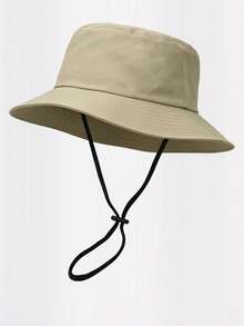 1pc Unisex Solid Color Drawstring Bucket Hat, Outdoor Travel Hiking Casual Lightweight Fashionable Sun Hat, Suitable For All Ages, Summer UV Protection - MianDi - View 5