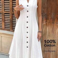 Nana's Women's Clothing Store  Vestido de mujer de manga corta con cuello redondo y estampado geométrico de verano - Blanco - Ver 4