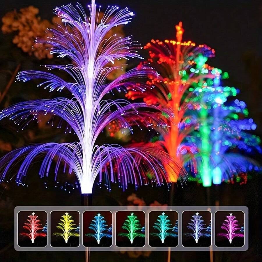 太阳能水母星形灯,太阳能LED花园插地灯,适用于圣诞节、万圣节、婚礼、户外花园露台装饰,防水,7色变色光纤水母灯,日夜双模式,高效充电 - 多層水母燈 - 查看 1