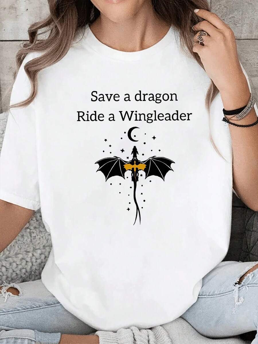 Camiseta Casual de Manga Corta con Cuello Redondo Estampada para Mujer Xaddy Xaden Riorson, Perfecta para Primavera y Verano. Adecuada para primavera, verano y otoño. - Blanco - Ver 1