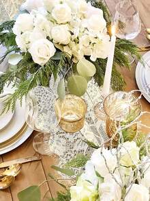 1pc White Lace Table Runner With Embroidery, Bohemian Style Table Runner, Vintage Country Rustic Table Decor, Perfect For Wedding Party, Bridal Shower, Bride Gift, Home Dining, Holiday Celebration & Event Decoration - Lace - View 6