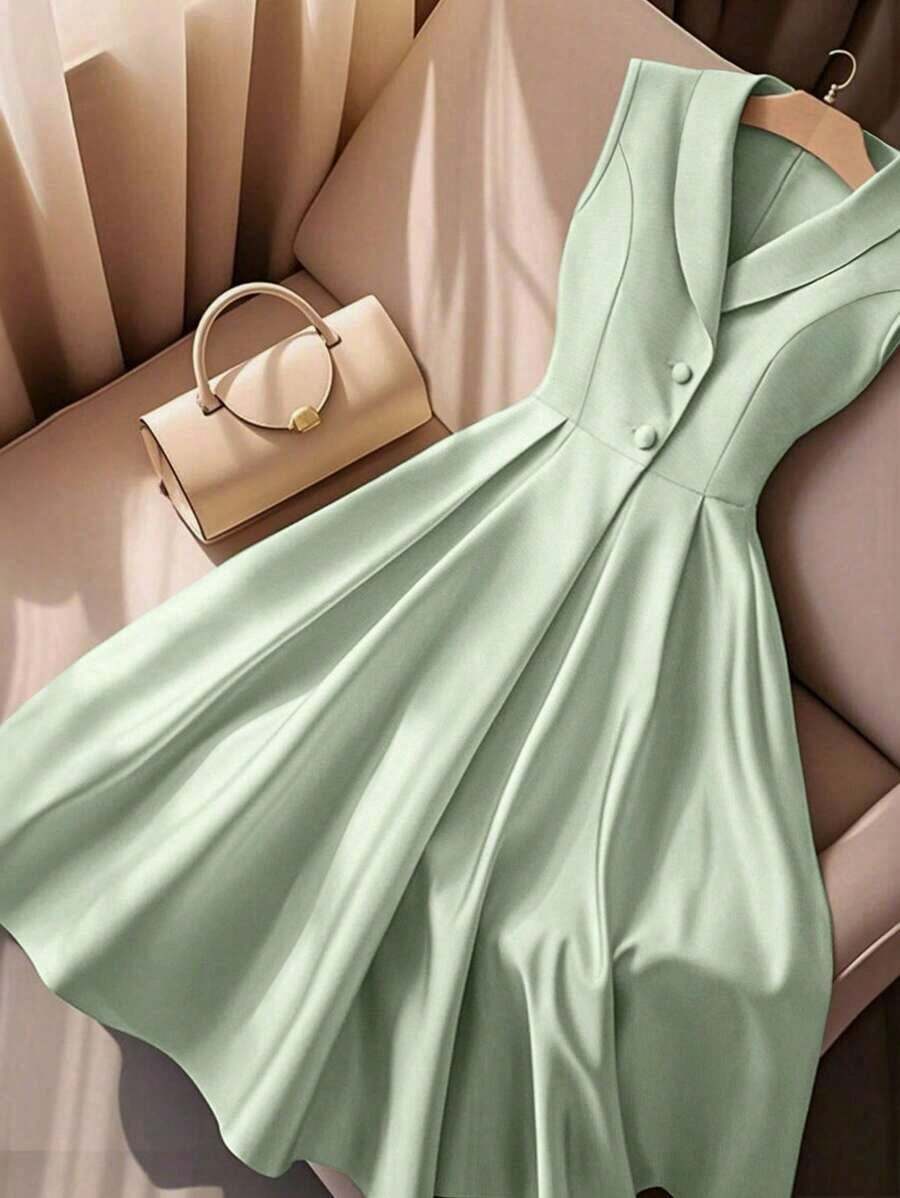 Vestido de Body ceñido sin mangas con cuello vuelto en color verde menta para mujer, ideal para el verano - Verde - Ver 1