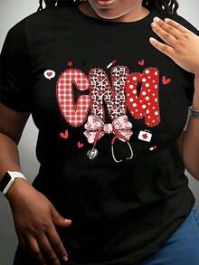 Camiseta de Enfermera con Diseño de Cuadros Rojos y Puntos, Lazo de Estetoscopio y Corazones, Temática Médica para el Día del Enfermero o San Valentín, 220g - Estilo Vintage Urbano, Unisex, de Algodón, Manga Corta, Cuello Redondo, 100% Algodón - Negro - Ver 3