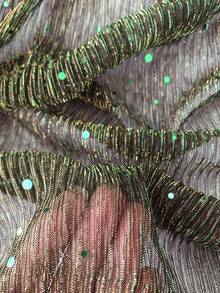 1pc Sheer Metallic Thread Sequin Scarf, Lightweight Solid Color Fashion Shawl For Women - Dark Green - View 2