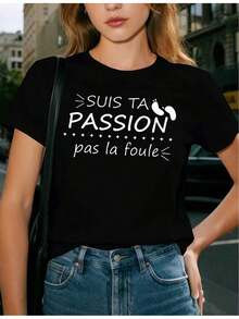 ComfortableCamiseta de mujer con frase francesa - No estoy discutiendo, estoy explicando por qué tengo razón, frase francesa divertida, top casual de manga corta con humor francés para atuendo casual ropa de mujerFashion All-match Women's Short Sleeve T-shirt, Basic Style for Inner & Outer Wear - Negro - Ver 1