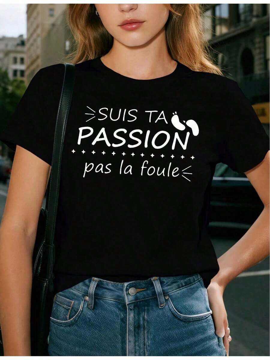 ComfortableCamiseta de mujer con frase francesa - No estoy discutiendo, estoy explicando por qué tengo razón, frase francesa divertida, top casual de manga corta con humor francés para atuendo casual ropa de mujerFashion All-match Women's Short Sleeve T-shirt, Basic Style for Inner & Outer Wear - Negro - Ver 1