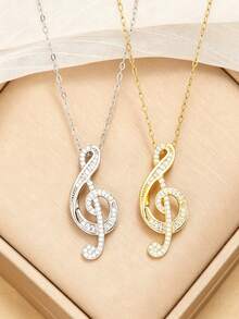 1 pieza Collar con nota musical de moda, versátil para uso diario - Dorado - Ver 4
