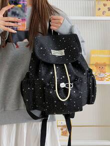 New Girl's Backpack, Super Star Handbag, Multifunctional Large Capacity Student Bag. - Black - View 6