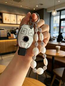 椭圆形仿珍珠链钥匙扣，适用于A、C、E、S、G、CLA、CLS、GLA、GLB、GLC、GLE、GLS等车型 - 时尚汽车钥匙保护套及配件 - A - 查看 5