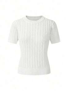 Suéter blanco, negro, caqui de primavera y verano con estilo minimalista de moda, casual de negocios, elegante para vacaciones, versátil y de ajuste ceñido, estilo retro coreano - Blanco - Ver 4