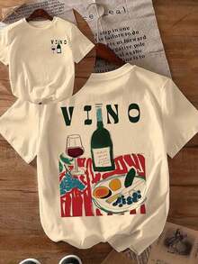 Camiseta de manga corta con cuello redondo y estampado de frutas y vino, camisetas gráficas unisex, camiseta casual unisex. - Blanco - Ver 7