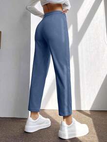PETITE Pantalones De Mujer De Primavera De Cintura Alta Con Pliegue Prensado Cónico - Niebla azul - Ver 2