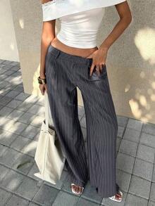 Pantalones anchos casuales elegantes y estilizadores de alta gama para mujer - Gris Oscuro - Ver 9