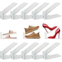 IMOOD Organizador de Zapatos Doble de Plástico 10 Piezas Zapatera para Closet Apilable Antideslizante Ajustable en 3 Alturas Acomodador para Zapatos Tenis y Sandalias Shoe Rack Organizer - Ver 2