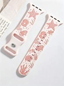 1pc Women's Ocean Creature Carved Silicone Watch Band, Compatible With Apple Watch 38/41/40/44/42/45/49mm (S10 42mm/46mm), Soft Sport Replacement Strap For I Watch Ultra 2/S10/SE/9/8/7/6/5/4/3/2/1, Fashionable Unique Ocean Themed Accessory - White Powder - View 2