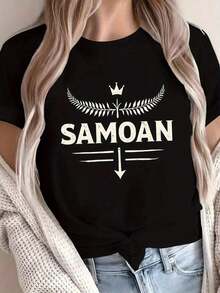 ComfortableCamiseta de Algodón para Mujer con Diseño Vintage de Samoana y Helecho, Camiseta Estampada de Algodón en Tallas GrandesFashion All-match Women's Short Sleeve T-shirt, Basic Style for Inner & Outer Wear - Negro - Ver 7