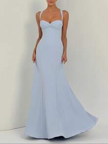 Vestido de Fiesta Tirantes Liso Primavera Elegante Sensual Estilo Europeo para Ocasiones Formales Mujer - Azul - Ver 6