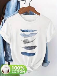 Elegante camiseta de manga corta artística para mujer, hecha de 100% algodón puro, modelo NC-12303. - Blanco - Ver 1
