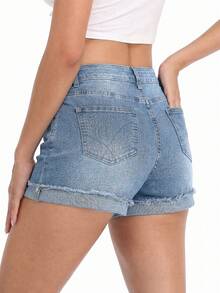 Women's Fashionable Casual Washed Denim Shorts Summer - Light Blue - View 4