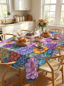 1/2pcs Tablecloth, Colorful Floral Pattern Tablecloth, Made Of Polyester Fiber, Suitable For Kitchen, Dining Room, Coffee Table, Dining Table, Picnic, Camping, Countryside Decor, Square Or Round Shape, Ideal For Table Protection And Holiday Decoration - Multicolor - View 12