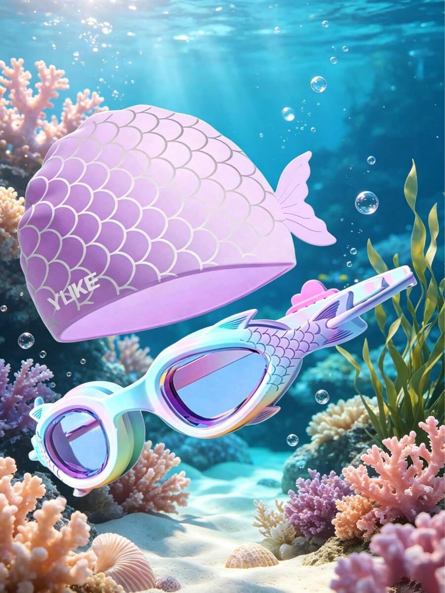 1 Pair Silicone Swim Goggles And Swim Cap For Teens, Anti-Fog Anti-Leak Comfortable, Neutral Design, Suitable For Water Sports And Indoor Swimming - Multicolor - View 1