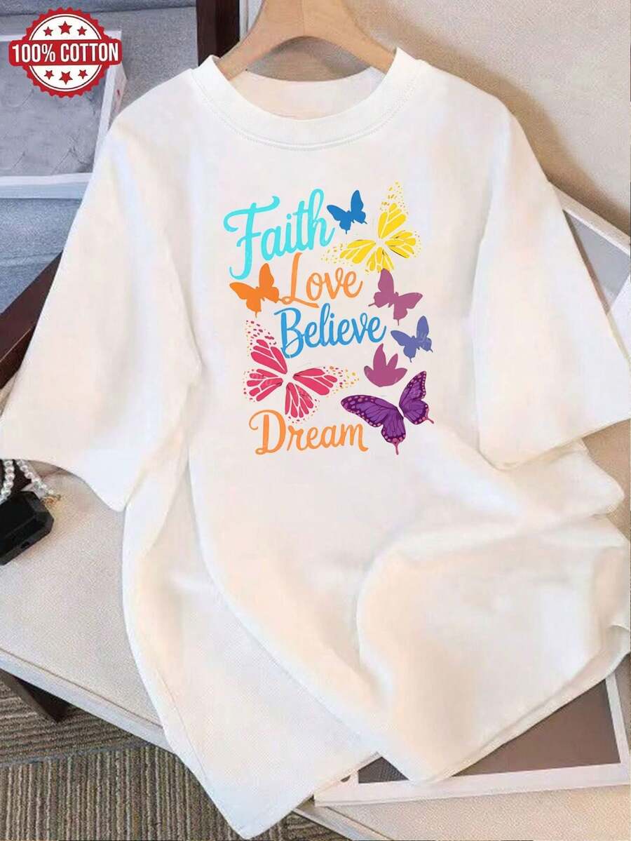 Camiseta de Mujer: Camiseta de Verano Moderna de Algodón Puro, Cuello Redondo Holgado, Ropa Versátil para Mujer, Camiseta Casual Cómoda para Adolescentes, Tops de Manga Corta Vibrantes y Juveniles para Uso Diario. - Blanco - Ver 1