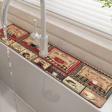 1 pieza Felpudo absorbente con diseño de café para grifo de fregadero, felpudo de drenaje, apto para encimera de fregadero de cocina/baño, almohadilla de secado rápido - Multicolor - Ver 4