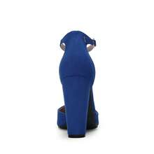 Women's Coco High Heel Pumps: Chunky Block, Pointed Closed Toe & Ankle Strap – Dress Shoes - Royal Blue - View 8