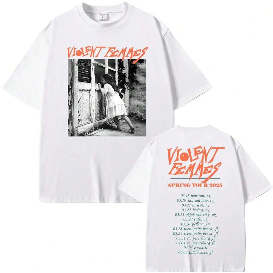 Camiseta de la gira de The Violent Femmes,  Pop, cuello redondo, 100% algodón, camiseta con estampado gráfico, camiseta punk, ropa de mujer, camisetas, top. - Blanco - Ver 1