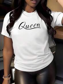 Soft, Breathable, And Lightweight For All-Day Comfort. This Women's Casual Short-Sleeve T-Shirt Features A Queen Print, A Sparkly Design, Soft And Stretchy Fabric, A Crew Neck, And Is Machine Washable. Suitable For All Seasons, It's Perfect For Summer, Offering A Stylish Look And Non-See-Through Material. The Classic Crew Neck And Relaxed Fit Flatter All Body Types And Are Easy To Pair With Jeans, Shorts, And Leggings. - 白色 - 查看 12