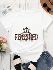 Finished It John 19 28 30 Camiseta Cristiana con Estampado de Leopardo para Mujer, Inspirada en la Fe Bíblica, Blanca, Casual, Estilo Vintage Urbano, Unisex, Holgada, de Algodón, Manga Corta, Cuello Redondo, 100% Algodón - Blanco - Ver 4