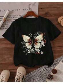 NewSummerCasualCamiseta de Niña con Estampado de Mariposa, Flores y Hojas, 100% Algodón, Opción Linda y Divertida para tu Pequeña, Camiseta, ropa de hombre, camisetas para hombre, camisa para hombre, conjuntos de verano para hombre, ropa de verano para hombre, conjuntos de verano modestos, tops de jersey para mujer, estilo resort, ropa de verano para mujer, tops de algodón, tops de verano, ropa para niño pequeño, ropa para niña pequeña, camisetas para adolescentes, camisas para adolescentes, ropa para adolescentes, adolescentes, camisas para adolescentes, ropa para niñas, ropa para niñas pequeñas, ropa para niñas, tops para niñas, ropa de verano para niñas, ropa para niños pequeños, camisas para niños, ropa para niños, camisetas gráficas, ropa para niños. trajes de concierto. Camiseta unisex de algodón de manga corta y cuello redondo, estilo vintage urbano. - Negro - Ver 6