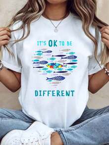 Es Bueno Ser Diferente, Camiseta de Concientización sobre el Autismo con Diseño de Pez Rompecabezas para Hombres, Mujeres y Niños, Ropa Casual para Atuendos Diarios y Ocasiones Especiales como el Día Mundial de Concientización sobre el Autismo, Camiseta de Manga Corta de Algodón 100% con Cuello Redondo, Estilo Vintage Urbano, Unisex, 220g. - Blanco - Ver 3