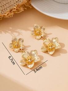 1 Pair Elegant Summer Bohemian Style Gold Textured Multi-Layer Plumeria Pendant Earrings For Women - Yellow Gold - View 6