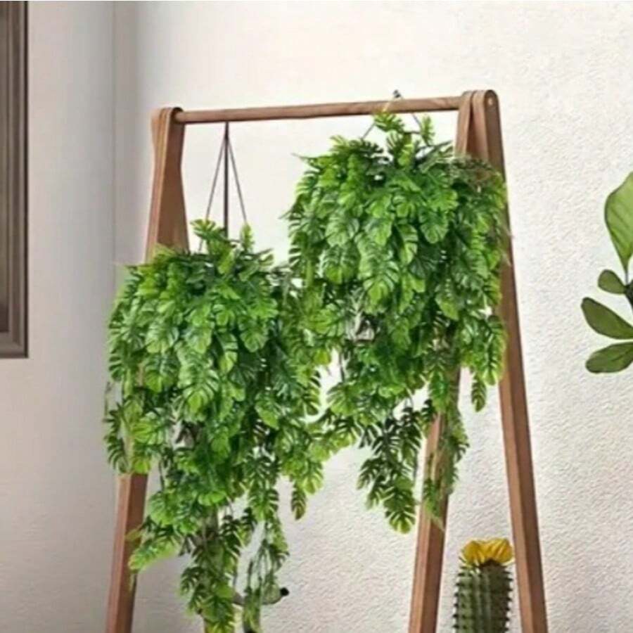 仿真植物綠色人造吊掛蕨類植物-逼真龜背葉藤蔓,適用於婚禮裝飾、生日派對、花園活動、室內外使用-高品質,無需電力,戶外植物裝飾 - 龜背葉 - 查看 1