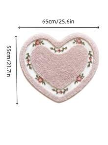 1pc Rose Flower Heart-Shaped Doormat, Pink Faux Wool Absorbent Bath Mat, Bathroom Rug, Small Carpet For Home & Garden - A - View 7